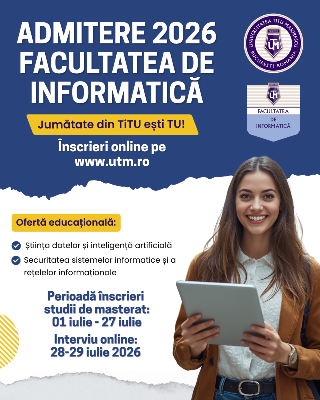 Admitere 2026 – Facultatea de Informatică, studii de masterat