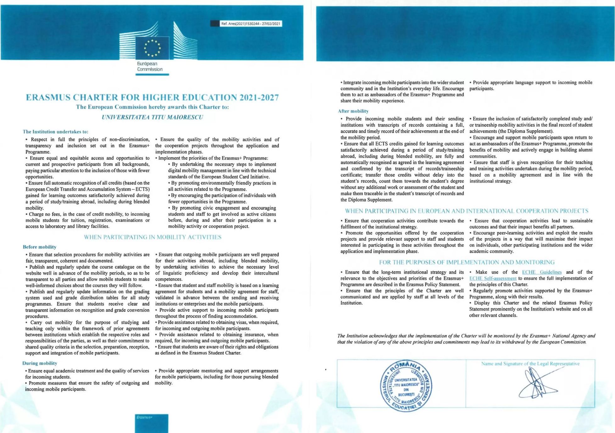 Erasmus Charter for Higher Education 2021-2027